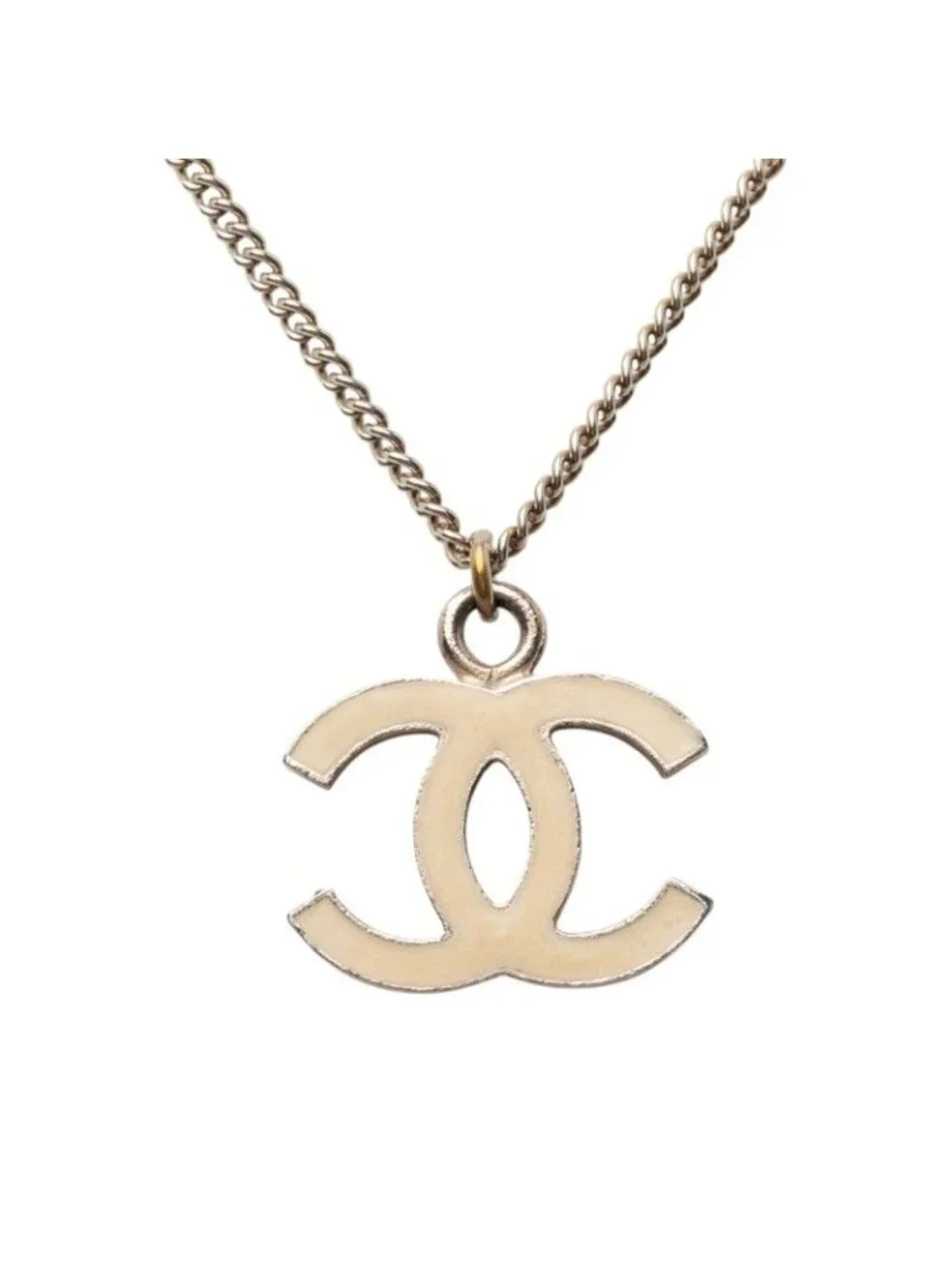 Chanel CC Logo Chain Pendant 07 Silver Metal Rhinestone